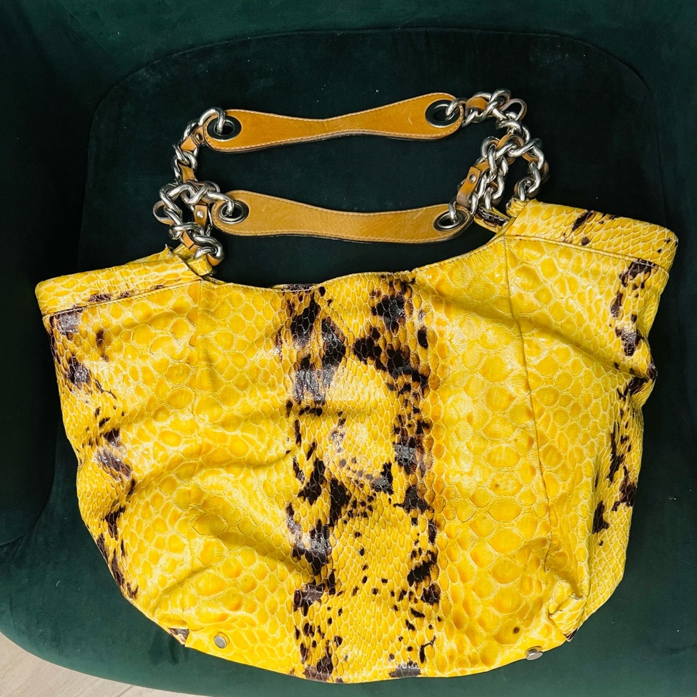 🔥 Vintar Cavalcanti Yellow Snakeskin Italian Leather Chain Tote